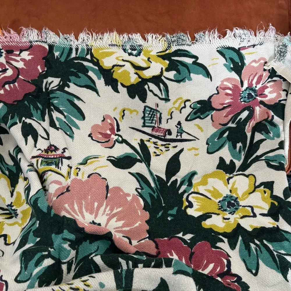 Vintage blanket/material/fabric Japanese Floral Patterned